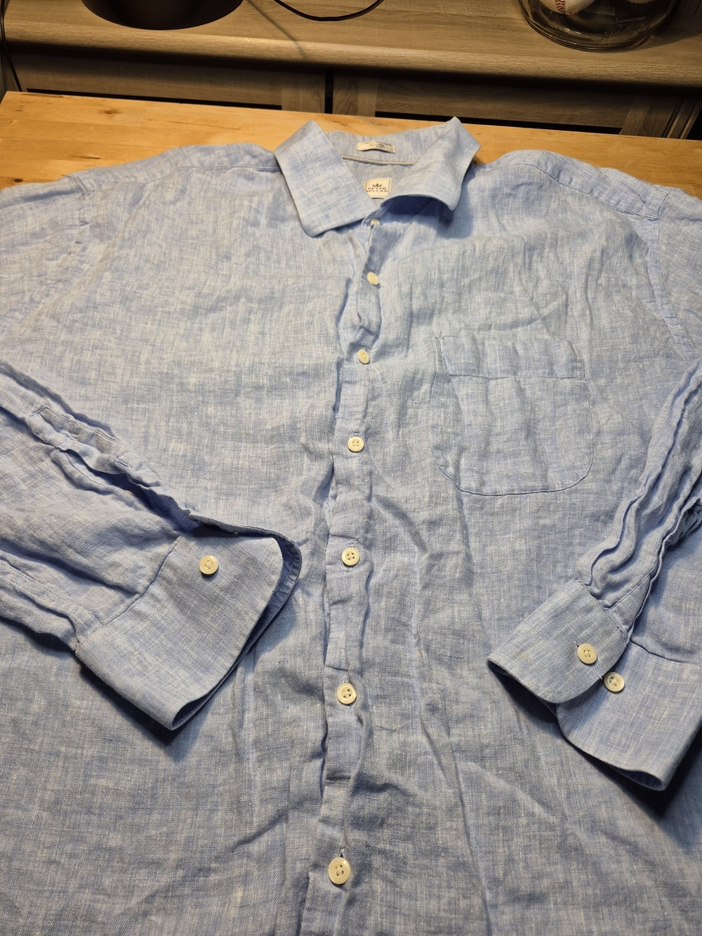 Peter Millar Light Blue Linen Button-Down Shirt